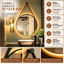 [LEVE 2 PAGUE 1] Espelho Redondo Decorativo Com Alça de Couro e LED + BRINDE: Kit 2 Vasos de Cerâmica